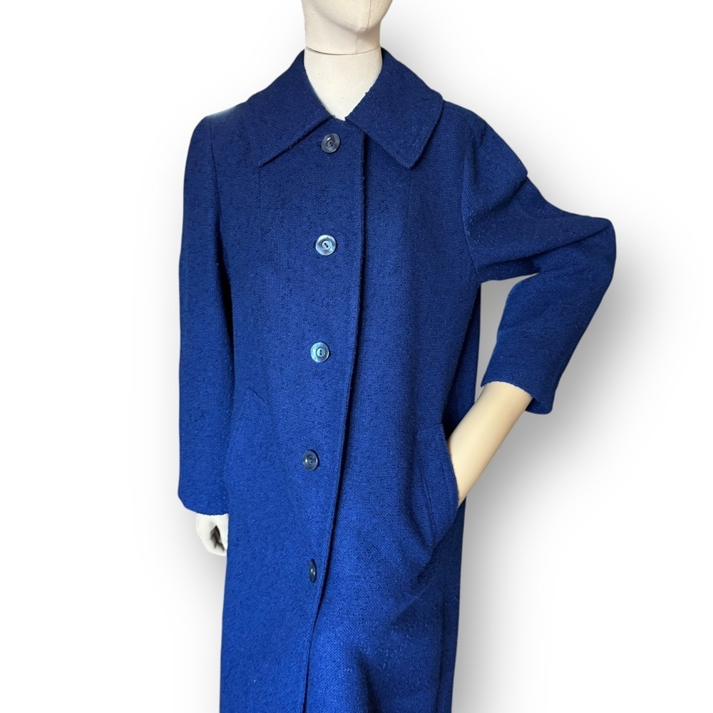 Vintage Blue Wool Coat 1960s Mod Swing Women’s Medium 38” Bust Weatherbee Jacket - Picture 5 of 16